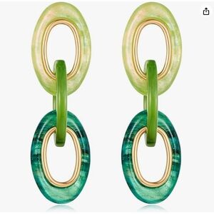 Multicolor Acrylic Geometric Dangle Drop Earrings for Women(Black Green Begie)